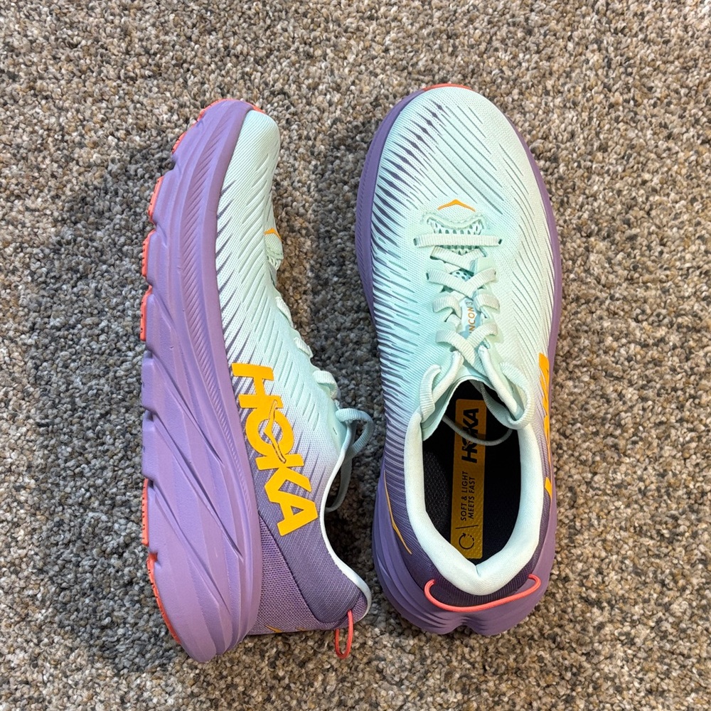 Hoka Rincon 3 Size 8 Women's Aqua and Lavender Athletic Shoes